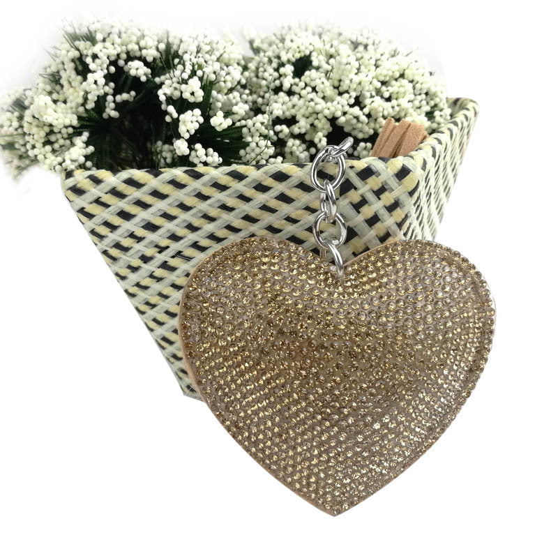 Wholesale 4pcs flannel Diamond-embedded peach heart love keychain