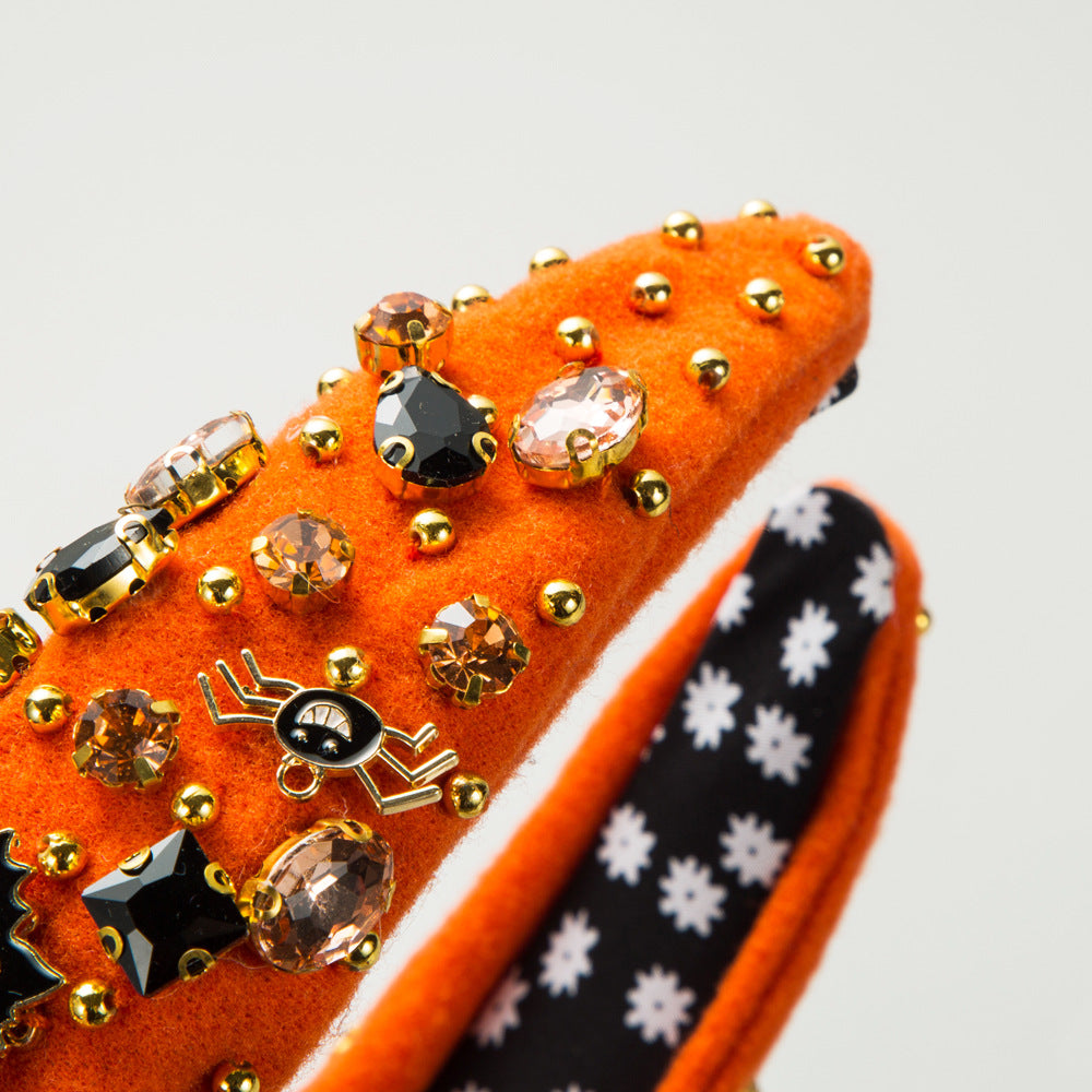 Wholesale Halloween Retro Nail Bead Ghost Pumpkin Flannel Glass Diamond Hair Hoop