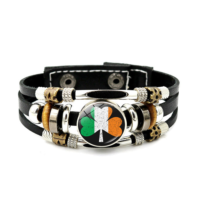Wholesale Irish Flag Shamrock Alloy Bracelet