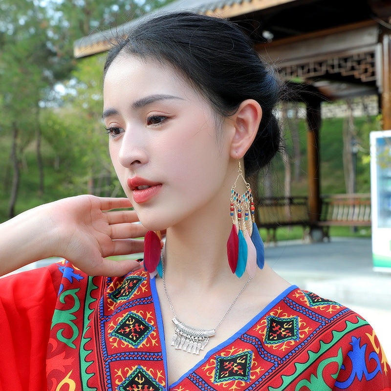 Wholesale Bohemian Feather Long Earrings