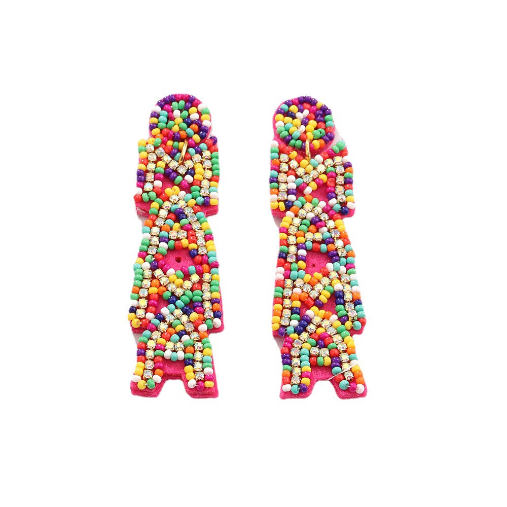 Wholesale MAMA Letter Handmade Beaded Rice Bead Earrings