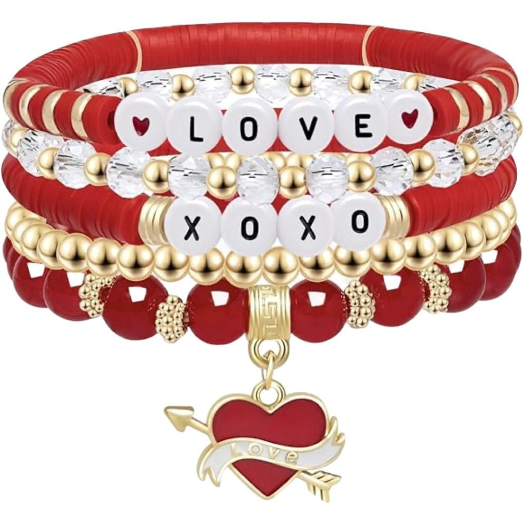 Wholesale Valentine' s Day Red Rose Soft Ceramic Letter Bracelet