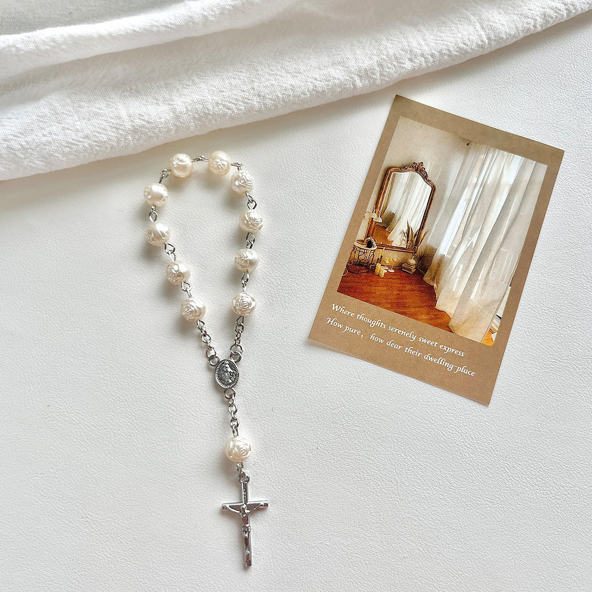 Wholesale Pearl baptismal communion gift  love cross finger chain