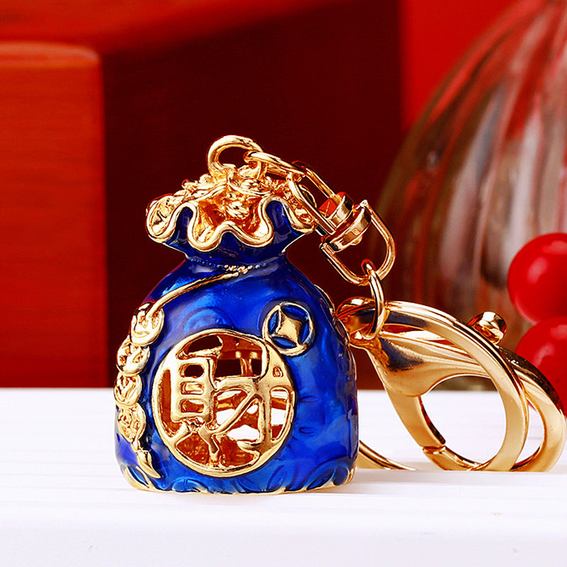 Wholesale Metal Pink Rhinestone Lucky Bag Keychain Chinese Style Car Key Accessory For Women Gift