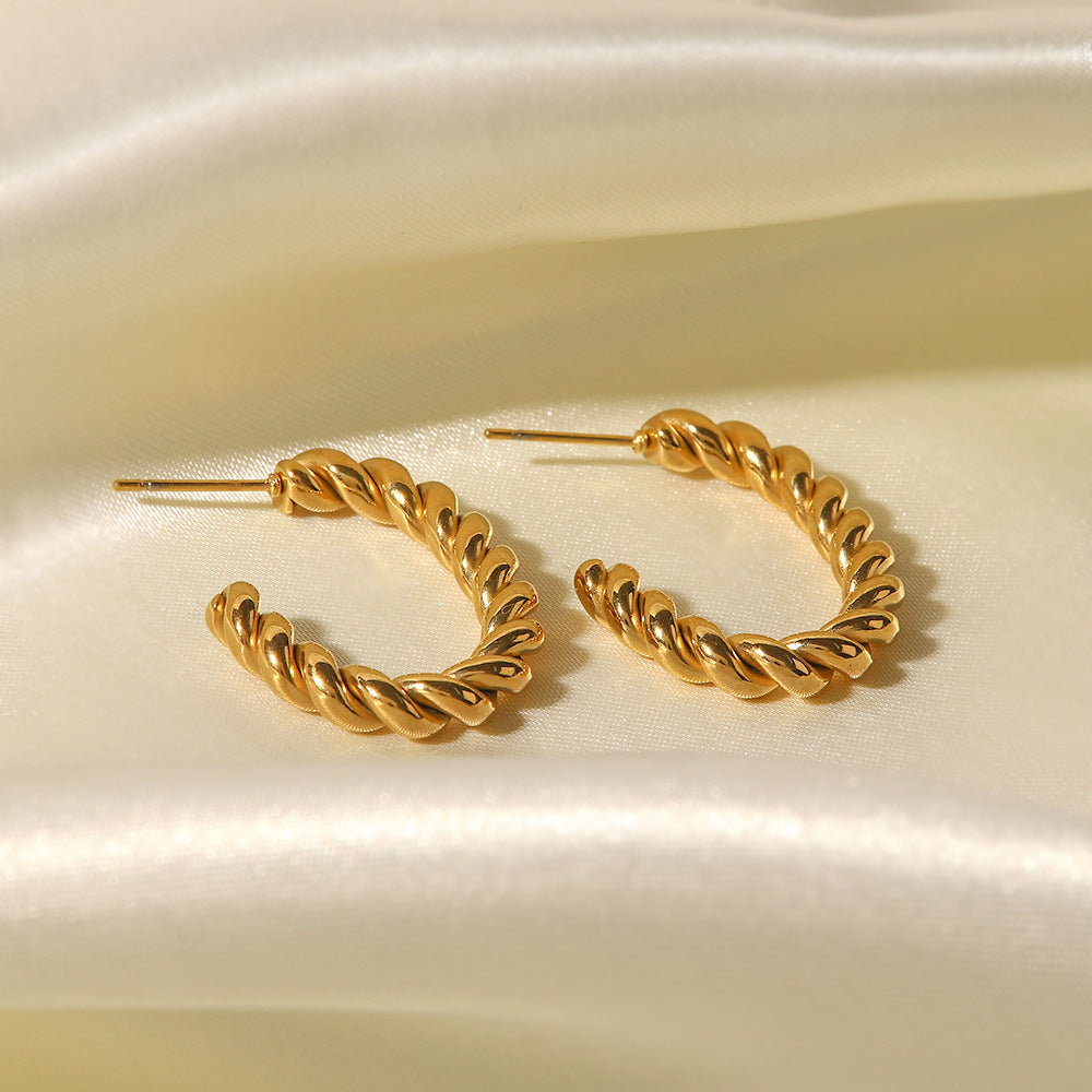 Wholesale 18K Gold Twist Geometric C-shaped Stainless Steel Earrings