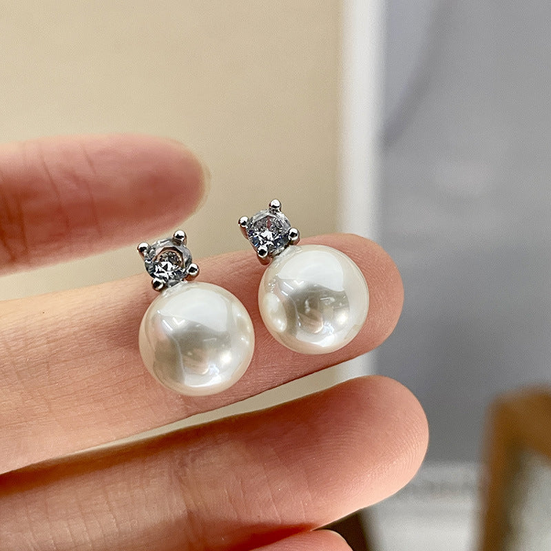 Wholesale Artificial Crystal Small Pearl Inlaid Diamond Earrings