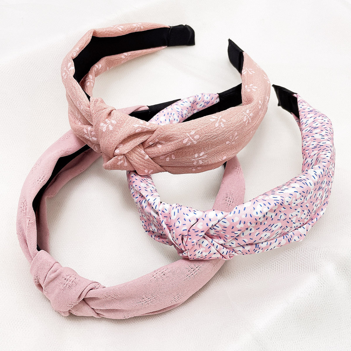 Wholesale Pink leopard print fabric flower knot wide edge headband