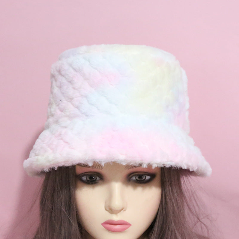 Wholesale 2023 Winter New Plush Diamond Pattern Tie-dye Polyester Hat