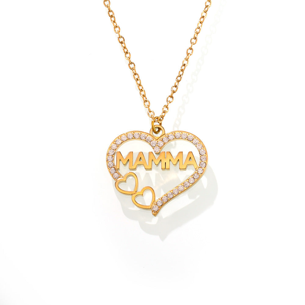 Wholesale Double Layer Dopamine Natural Stone Heart-Shaped Letter Clavicle Necklace