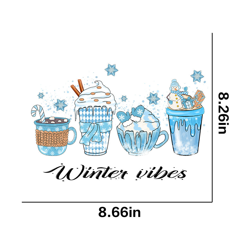 Wholesale 10pcs/pack Winter snowflake white ink heat transfer sticker for clothing  UV DTF ready-to-use transfer stickers
