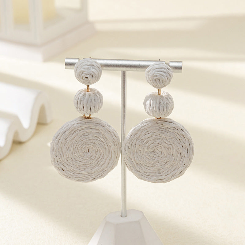 Wholesale Klein Blue Gourd Braided Raffia Hoop Earrings