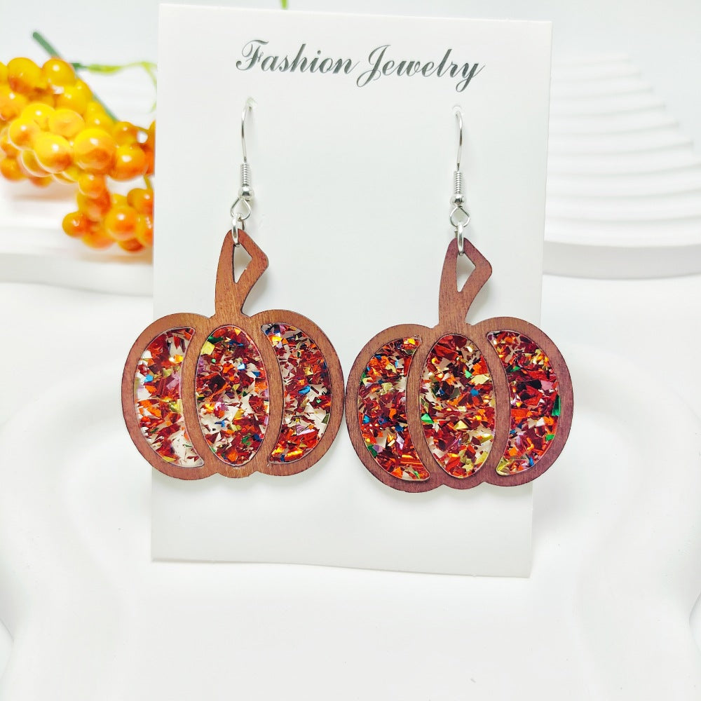 Wholesale Acrylic Simple Fashion Splicing Pumpkin Inlaid Earrings