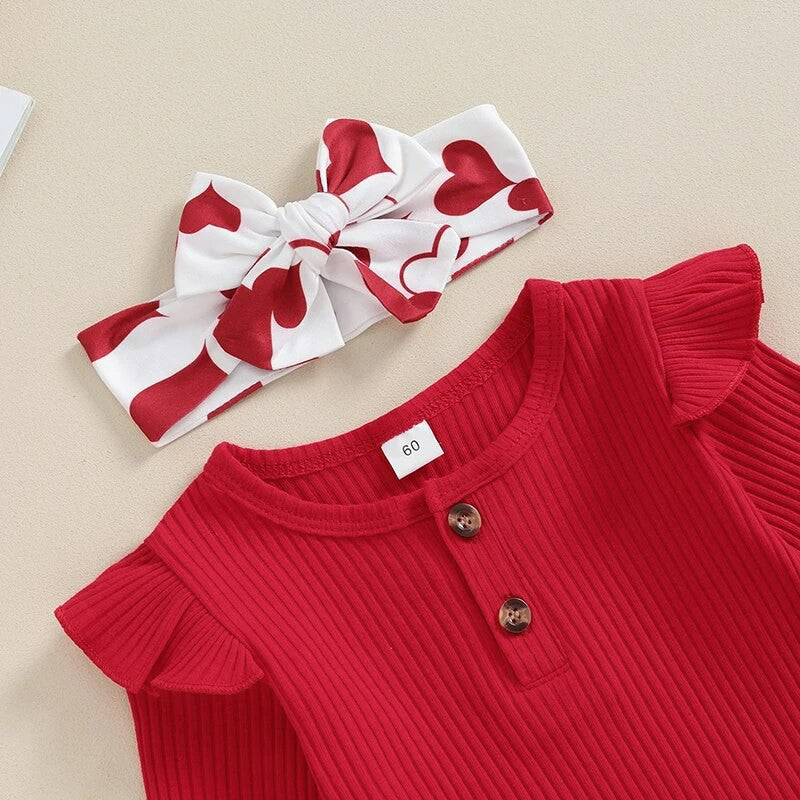 Wholesale Cotton Valentine's Day Infant Girls Baby Flying Sleeves Long Sleeves