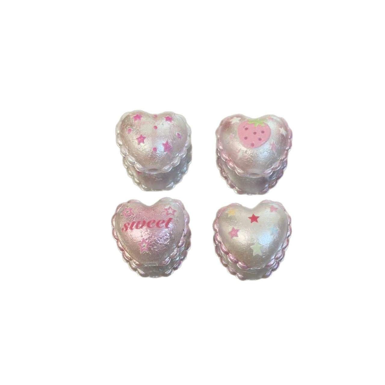 Wholesale 10pcs silk printed flower heart relief acrylic beads