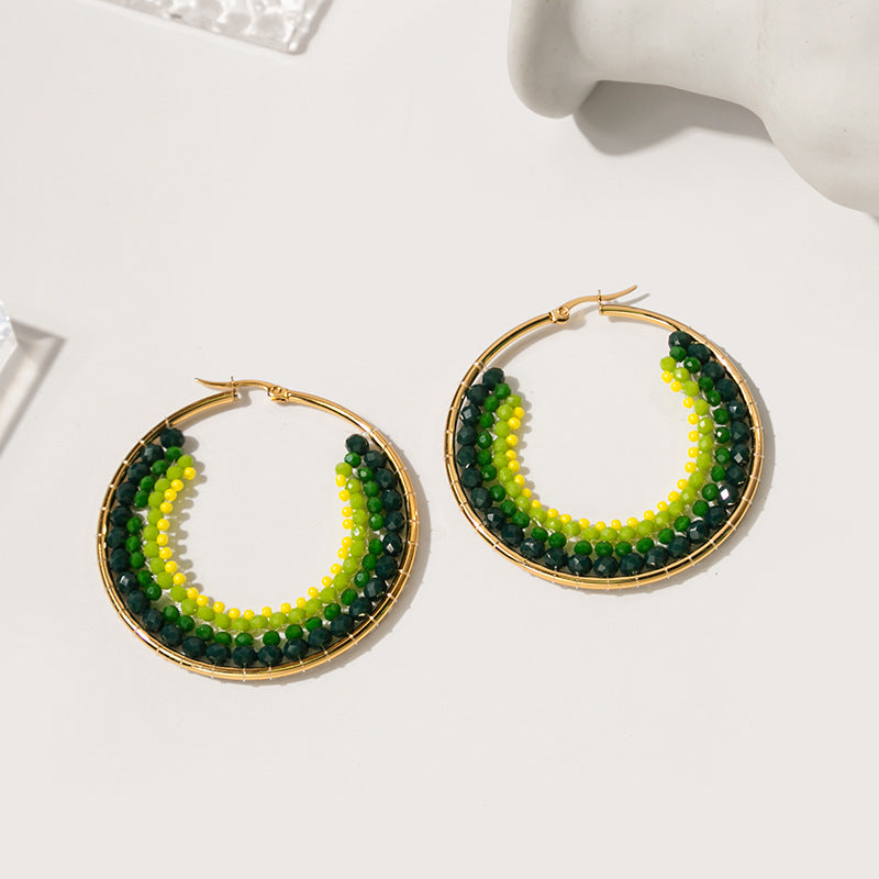 Wholesale Geometric Circle Hand Stitching Pearls Stainless Steel Earrings