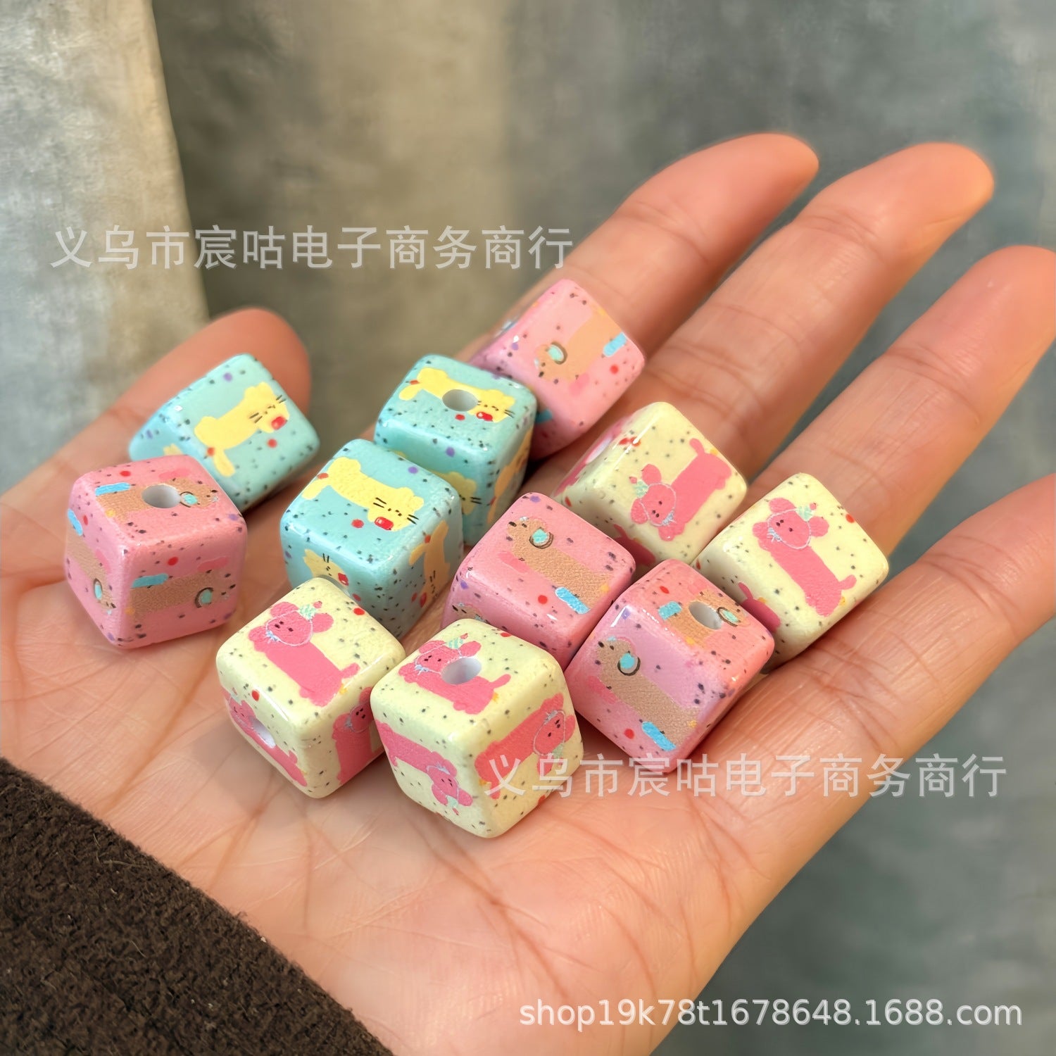 Wholesale 10pcs Cute Macaron Puppy Square Beads DIY Acrylic Beads