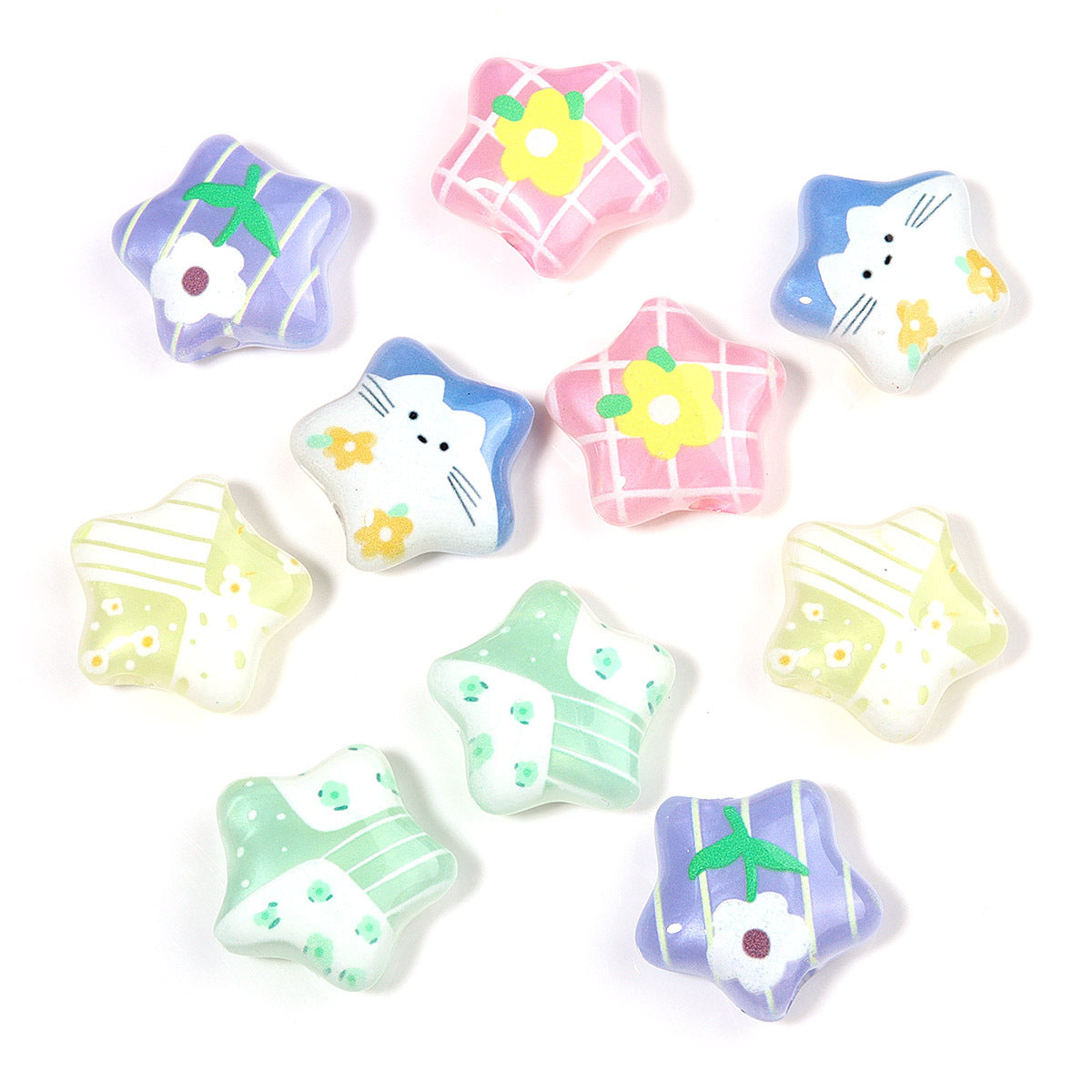 Wholesale 10pcs Cartoon animal flower love pentagram butterfly acrylic beads