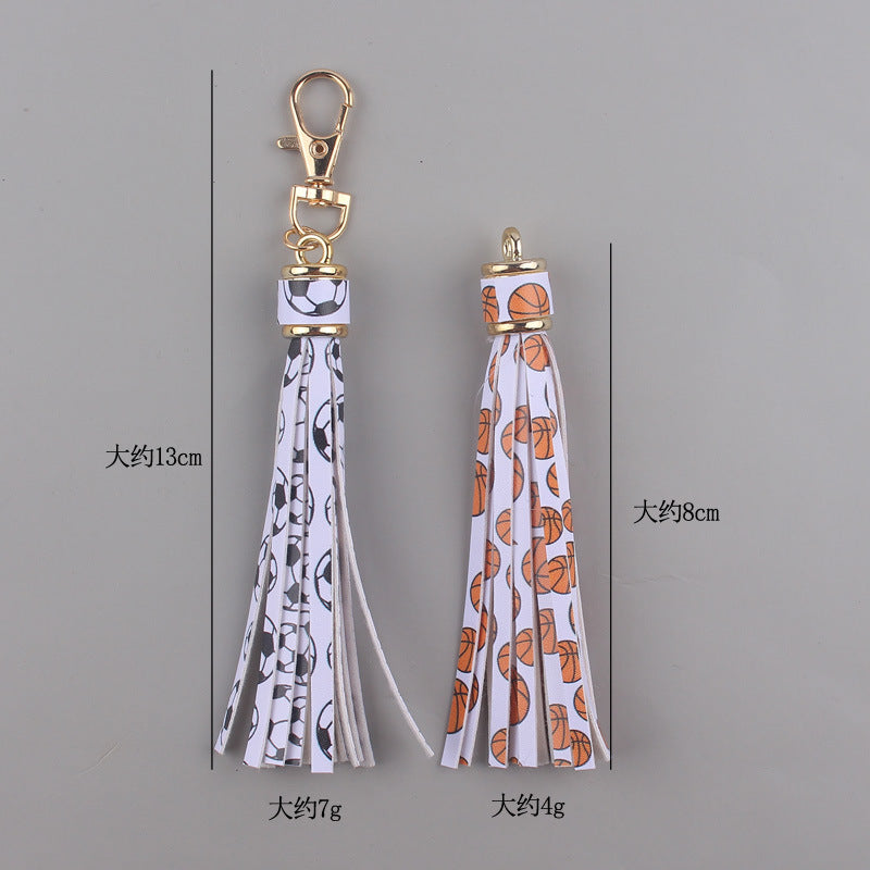 Wholesale 8cm PU Leather Ball-shaped Floral Tassel Keychain Accessories