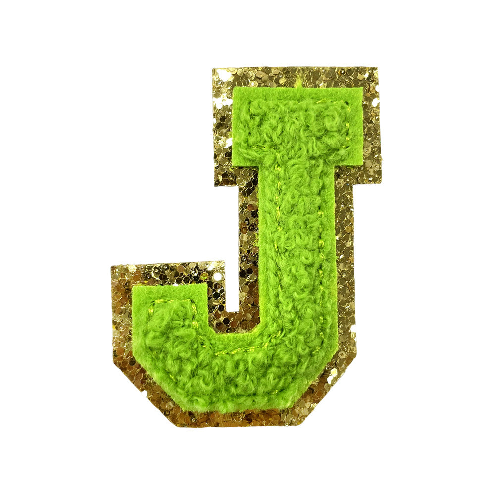 Wholesale Gold Glitter A Z Letter Patches Towel Embroidery Appliques Self Adhesive For Coats Stylish DIY Fashion Accessory