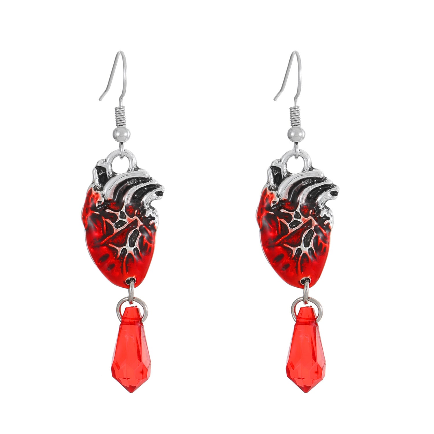 Wholesale Halloween Gothic Blood Drops Heart Palm Ruby Alloy Earrings