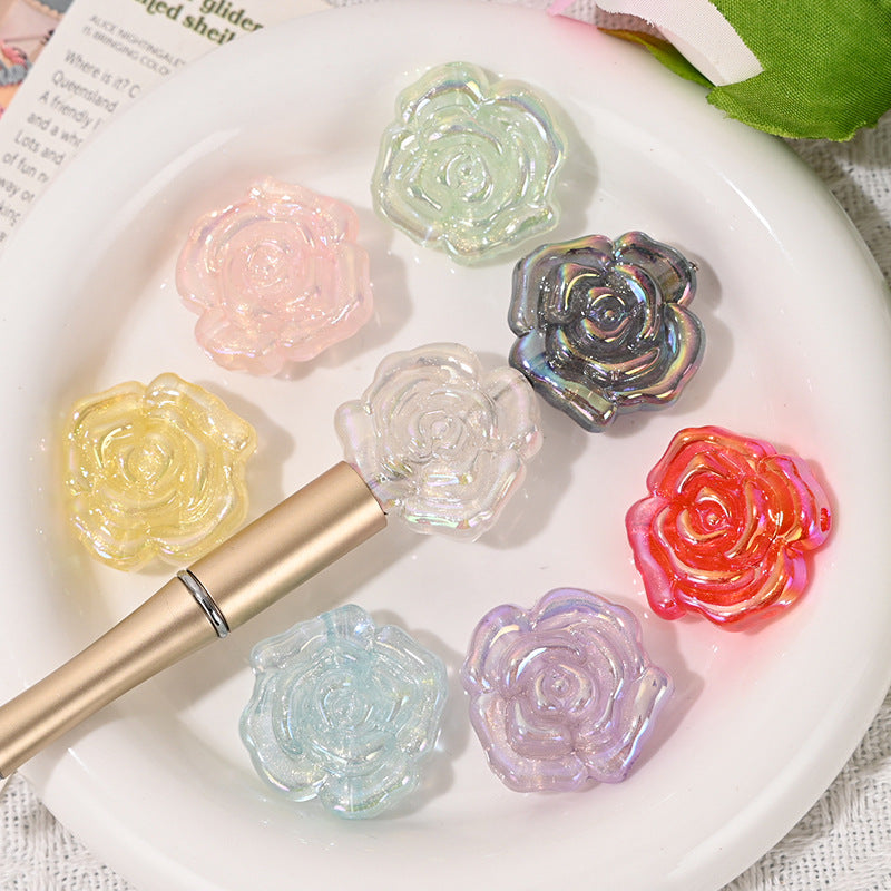 Wholesale 10pcs/pack Luminous Rose Loose Beads Plated Rose Beads