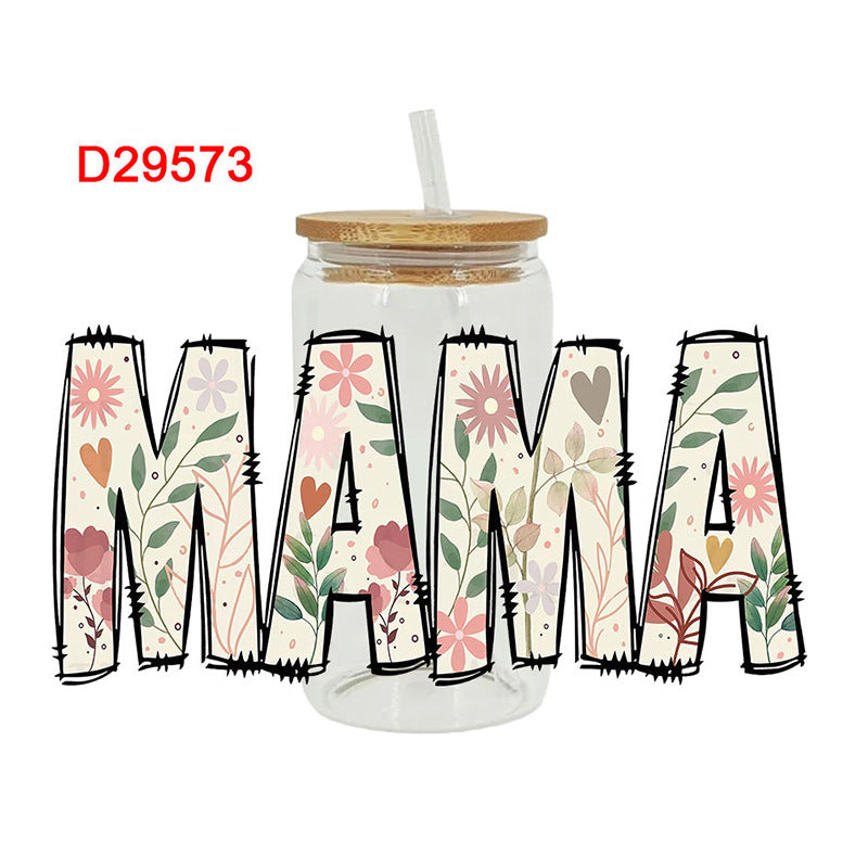 Wholesale Flower Leopard Pattern Mother's Day  16oz Cup UV DTF Wraps