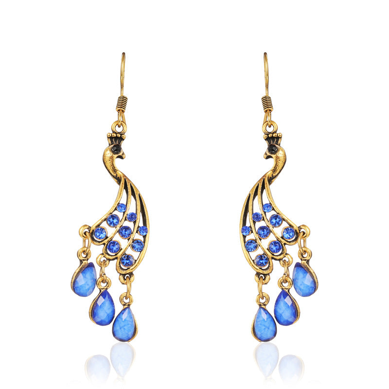 Wholesale Personalized Yunnan Green Peacock Water Drop Diamond Tassel Earrings