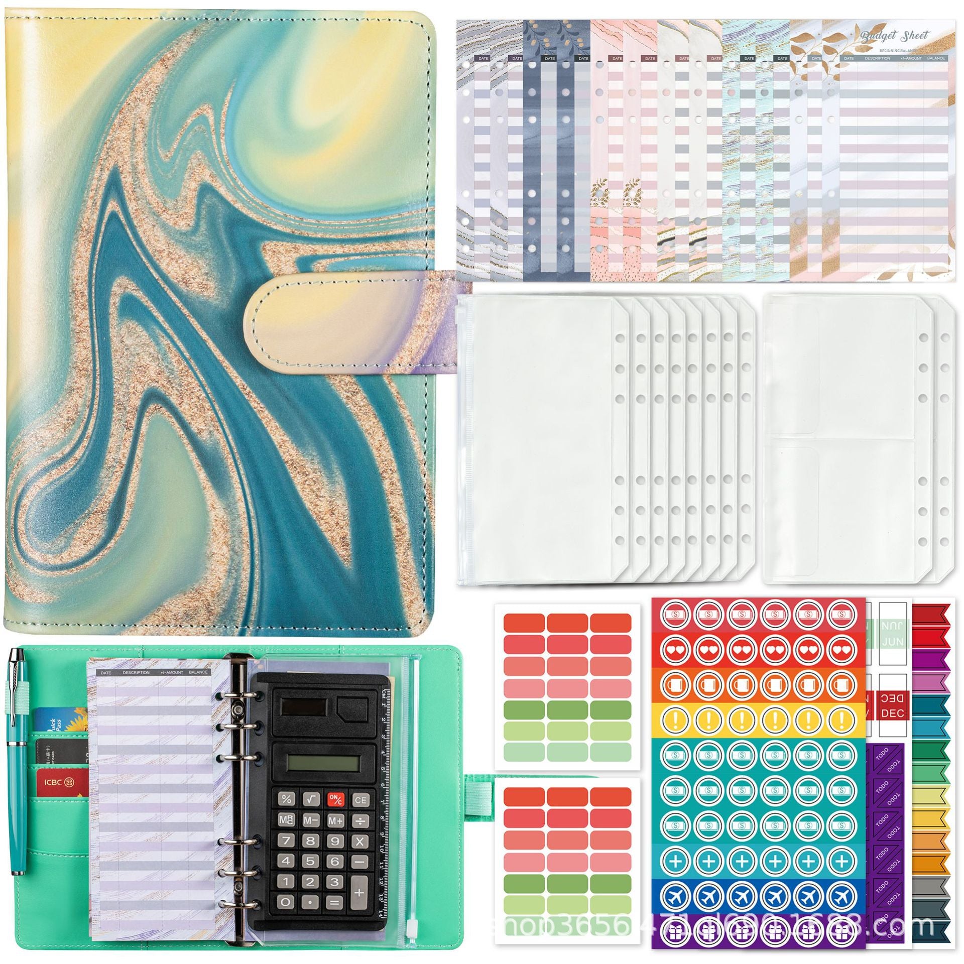 Wholesale A6 Binder Dunhuang Watercolor Printed PU Leather Financial Ledger