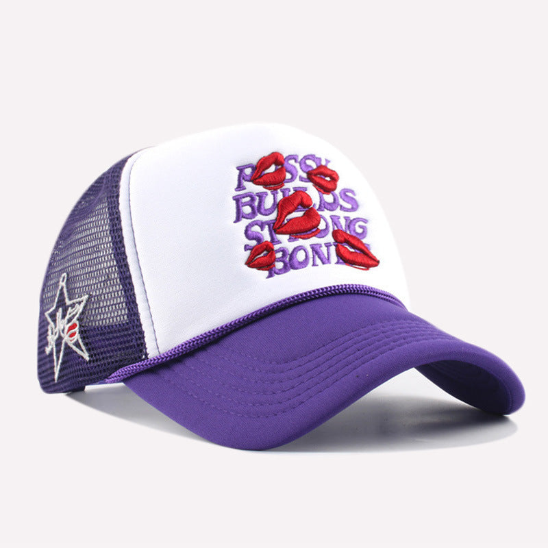 Wholesale 5pcs Lips Baseball Net Cap Women' s Letter Embroidered Cap Men' s Curved Eaves