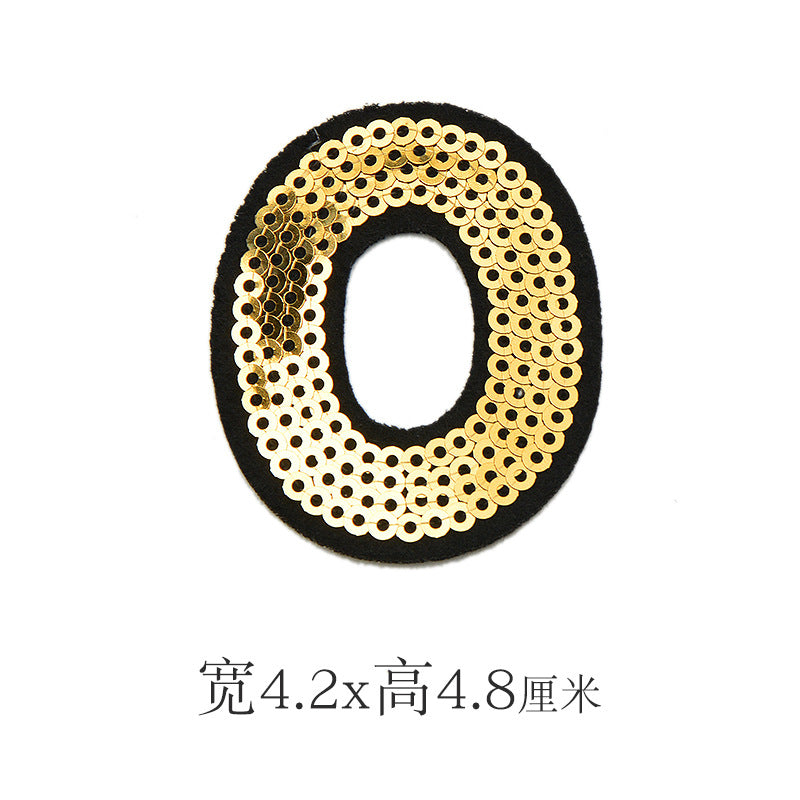 Wholesale Polyester Gold Sequin Alphabet Embroidered Patches For Coats Fashion Clothing Decorative Applique DIY Craft Supply