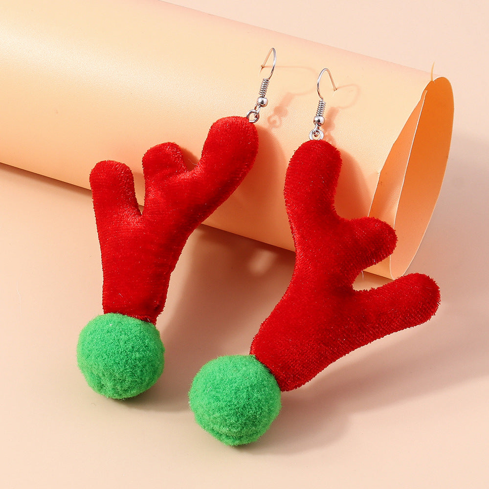 Wholesale Christmas Plush Knitted Antler Bow Earrings