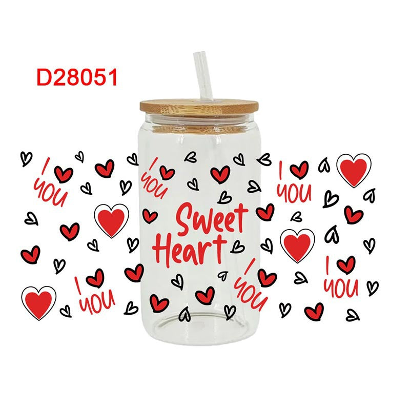 Wholesale Love Bear Cartoon Letter Valentine's Day 16oz Cup UV DTF Wraps