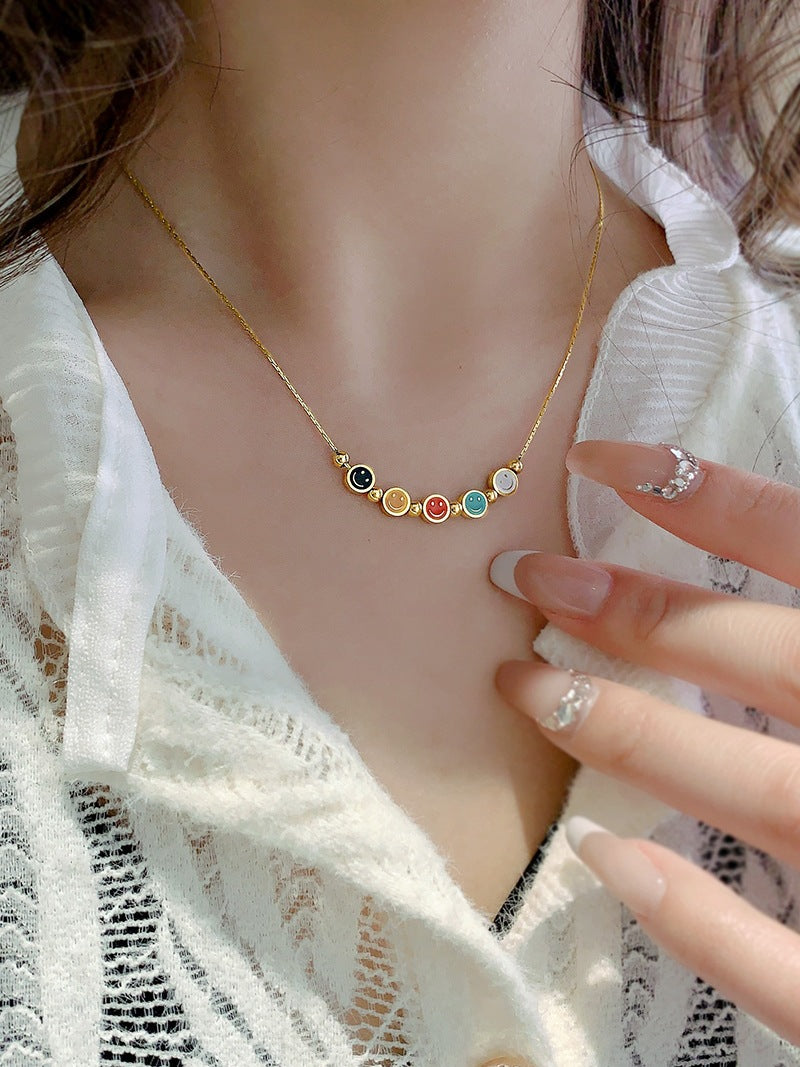 Wholesale Colorful Smiley Oil Dripping Titanium Steel Necklace