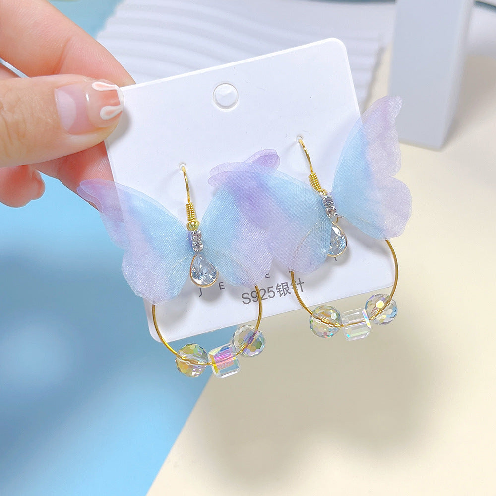 Wholesale Alloy Organza Butterfly Crystal Long Earrings