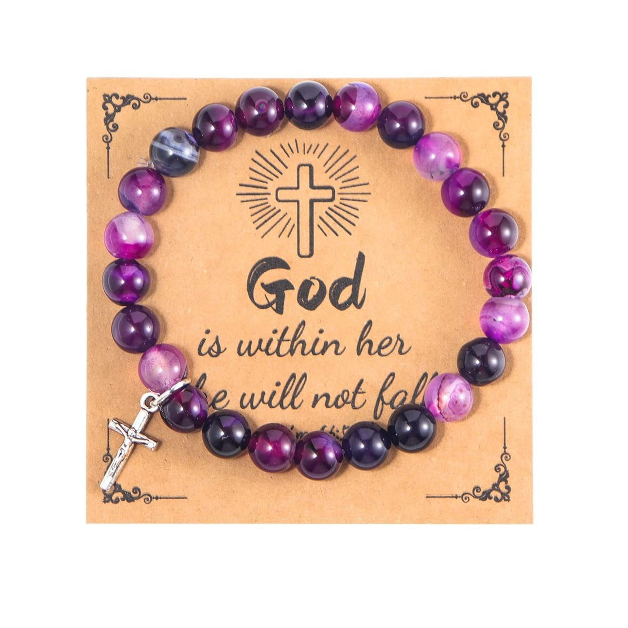 Wholesale Pink Zebra Stripe Amethyst Cross Bracelet