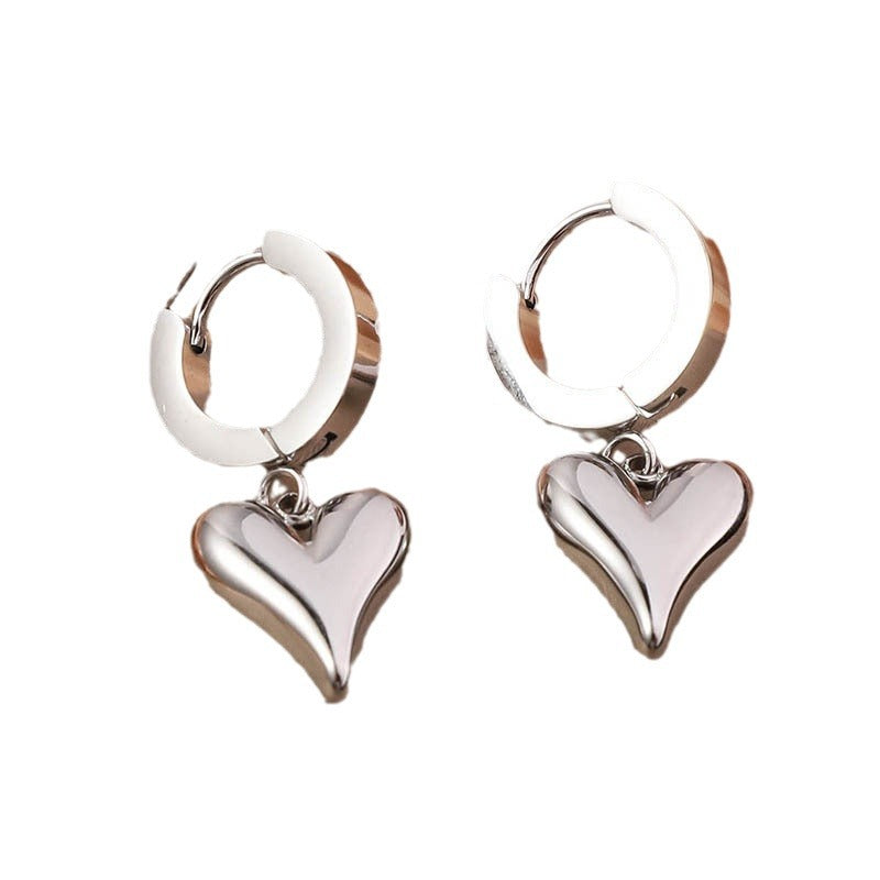 Wholesale Light Luxury Premium Stainless Steel Simple Love Heart Peach Heart Versatile Titanium Steel Earrings