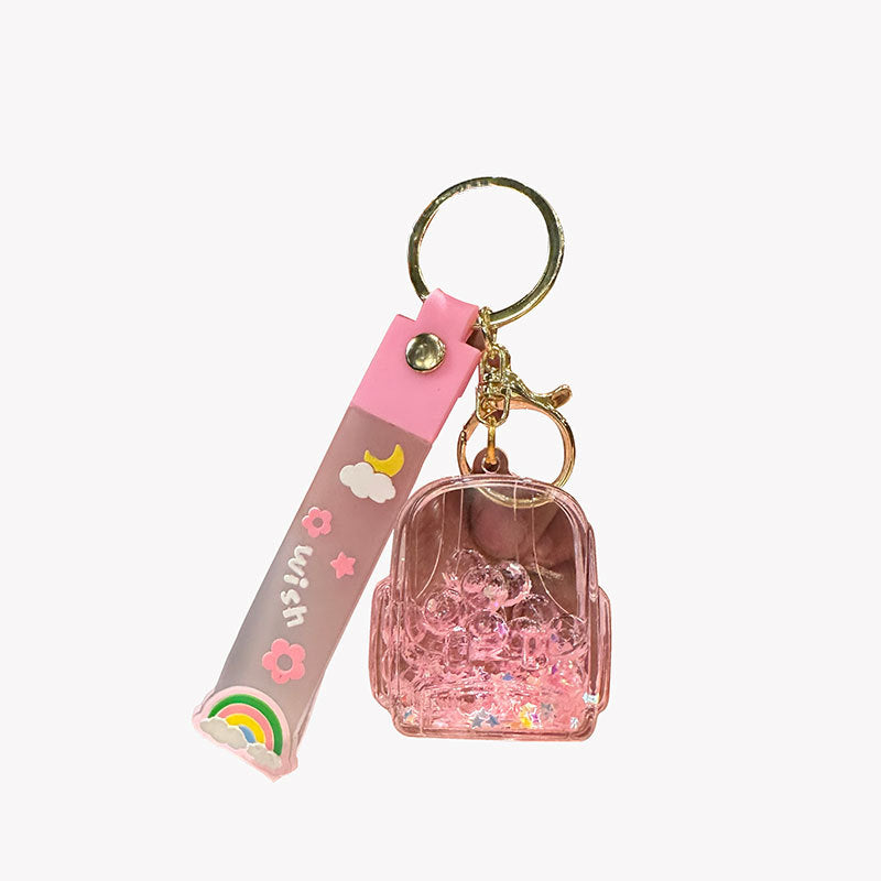 Wholesale Oil-filled Drift Bottle Schoolbag Acrylic Keychain