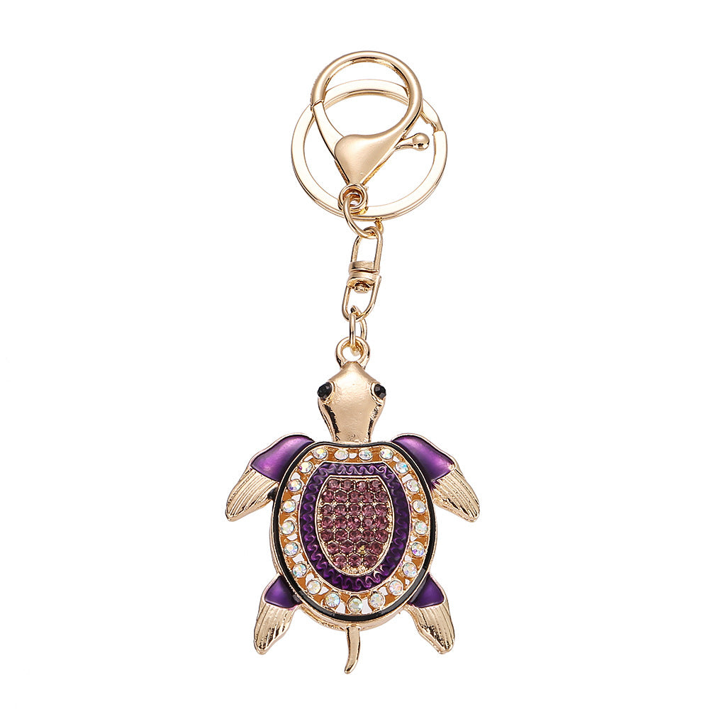 Wholesale Colorful diamond studded cute marine turtle metal keychain