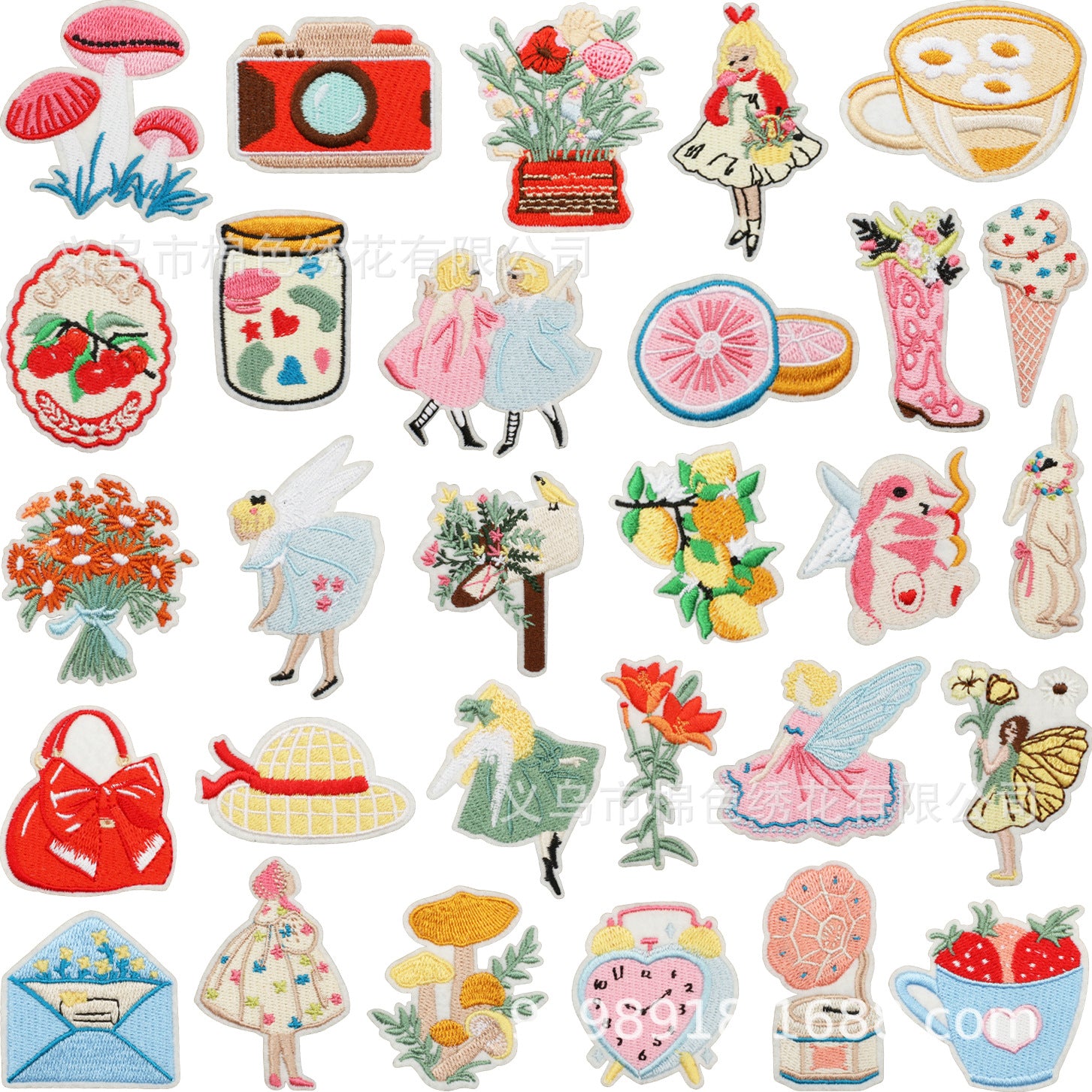 Wholesale Flower Fairy Embroidery Patch With Strawberry Coffee Design Polyester Thread For Clothing Bags Hats Trendy DIY Craft Supply Resale Gift