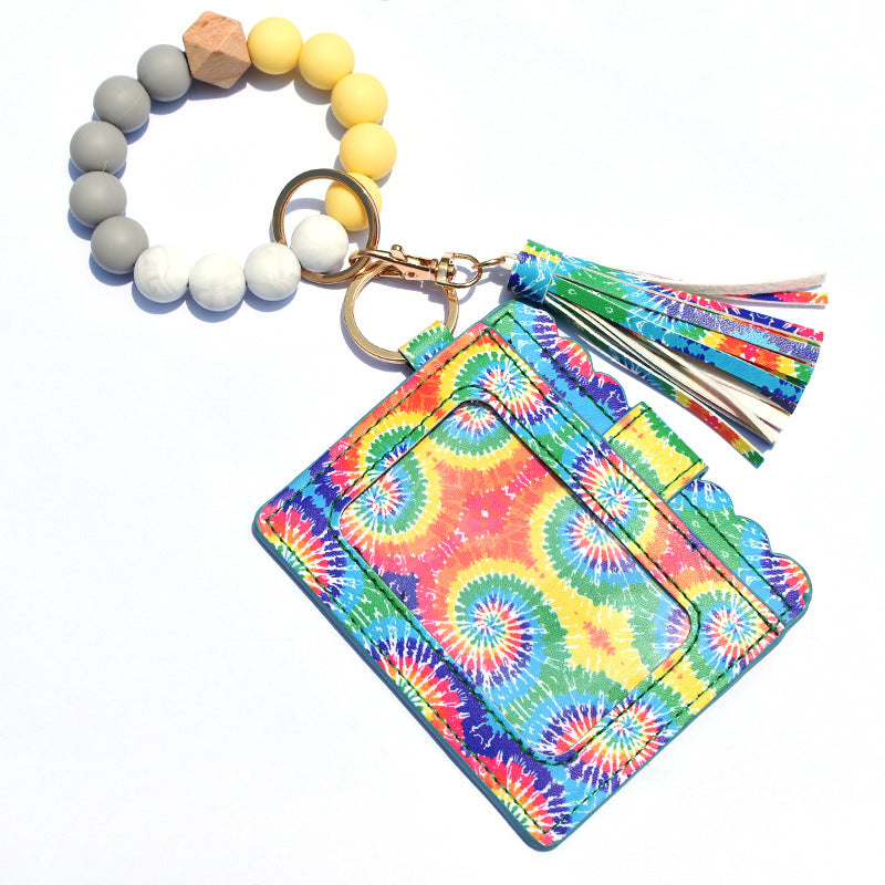 Wholesale Silicone Bead Bracelet Card Holder Tassel Wallet Keychain