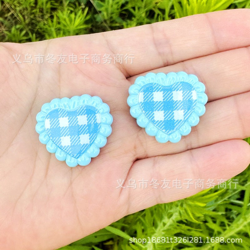 Wholesale 10pcs/pack Painted grid heart-shaped Acrylic Beads