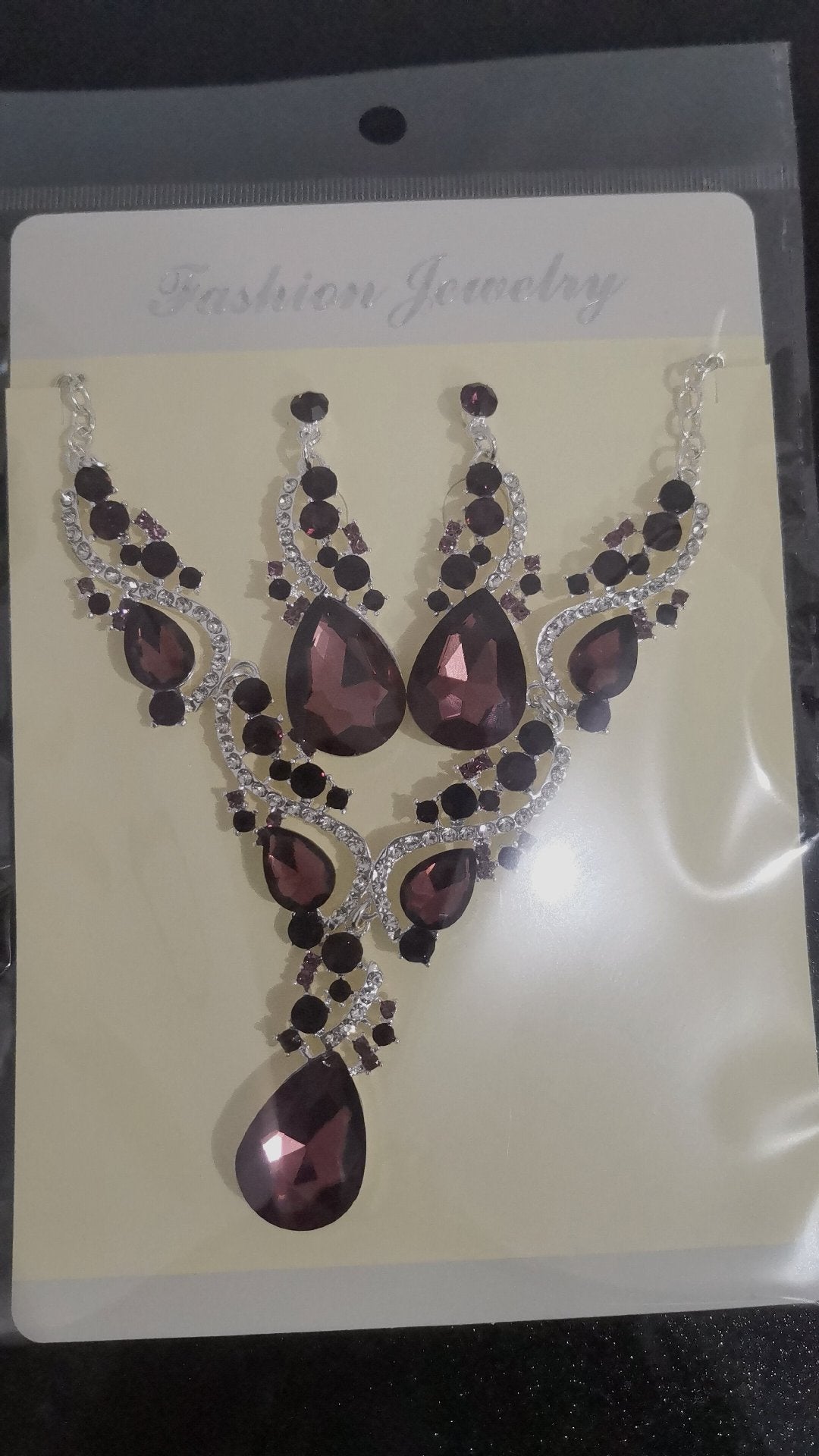 Wholesale Full Diamond Glittering Big Teardrop Retro Earrings Necklace