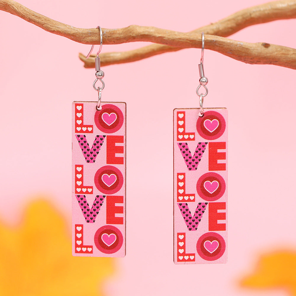 Wholesale Valentine's Day Love Truck Love Letter Printed Wooden Earrings