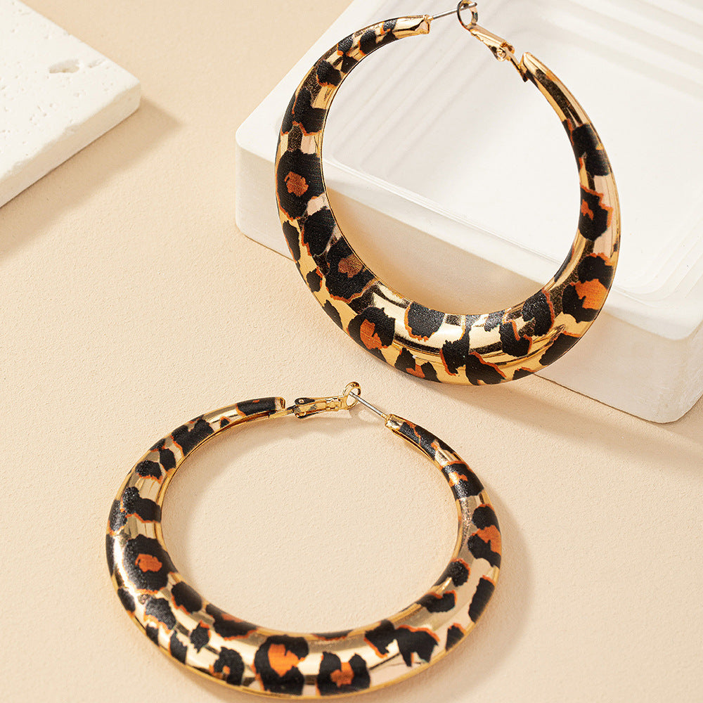 Wholesale Leopard Cow Print Geometric Circle Earrings Alloy Electroplated Retro Jewelry Accessory