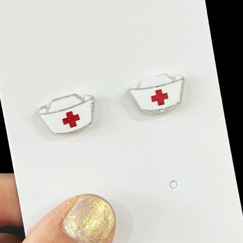 Wholesale Medical Staff Holiday Gift Jewelry Teeth Nurses Clothing Nurses Hat Love Shiny Small Earrings