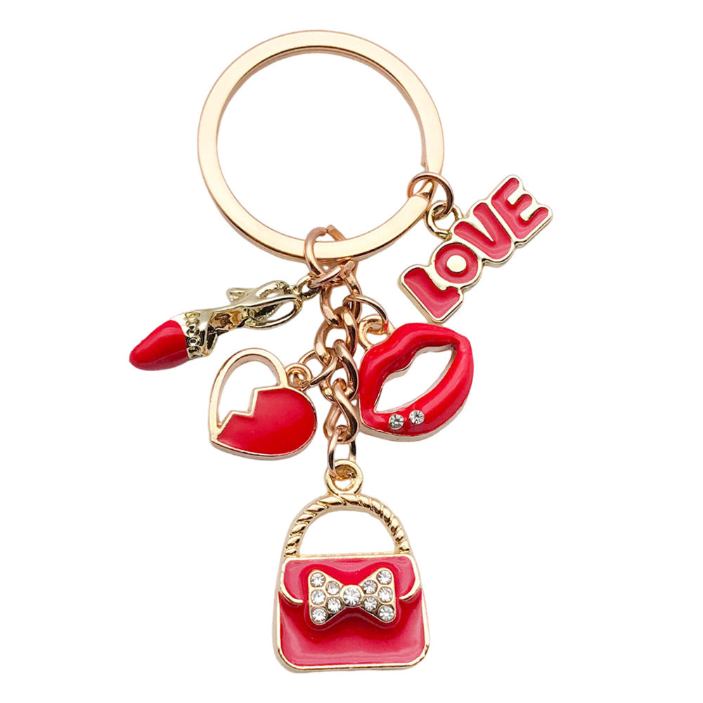 Wholesale Red LOVE Red Lips Love Bag Metal Keychain