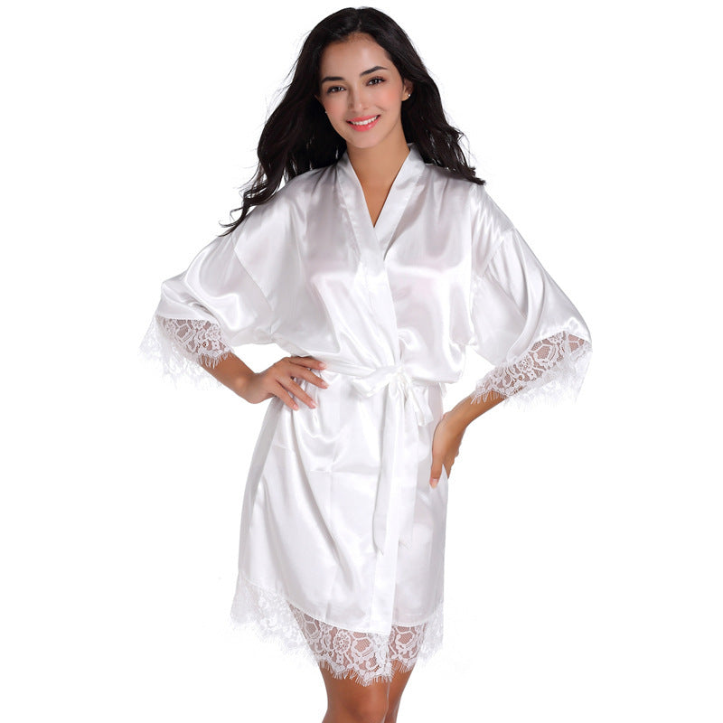 Wholesale Three-quarter Sleeve Sexy Lace Solid Color Home Nightgown
