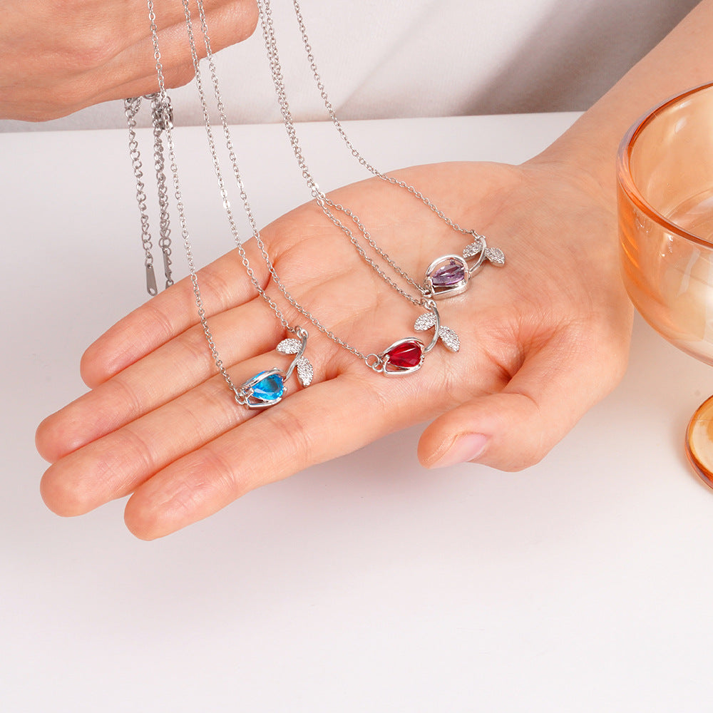 Wholesale Colorful Tulip Flower Diamond Necklace
