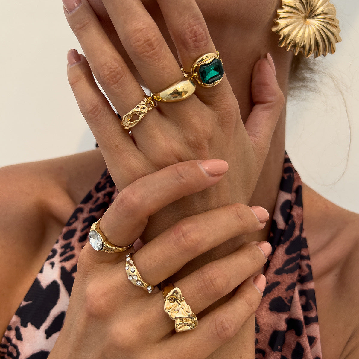 Wholesale Color Gem Inlay Ring suit Metallic Glazed Ring