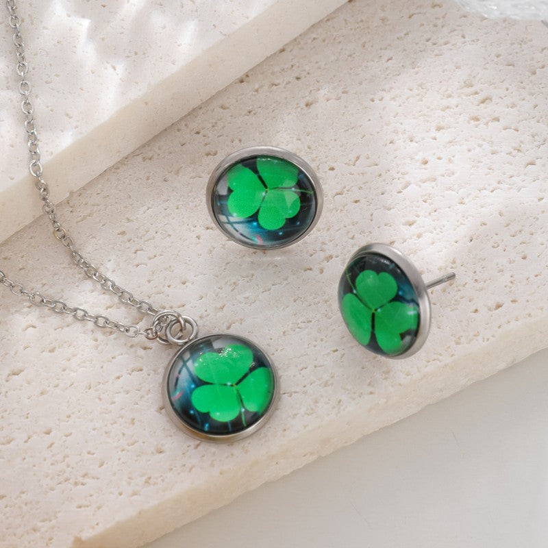 Wholesale St. Patrick's Day Lucky Shamrock Earrings Necklace Set